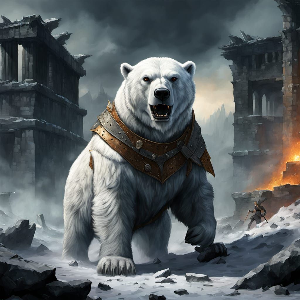 Viking Warrior on Polar Bear in Dark Fantasy Art