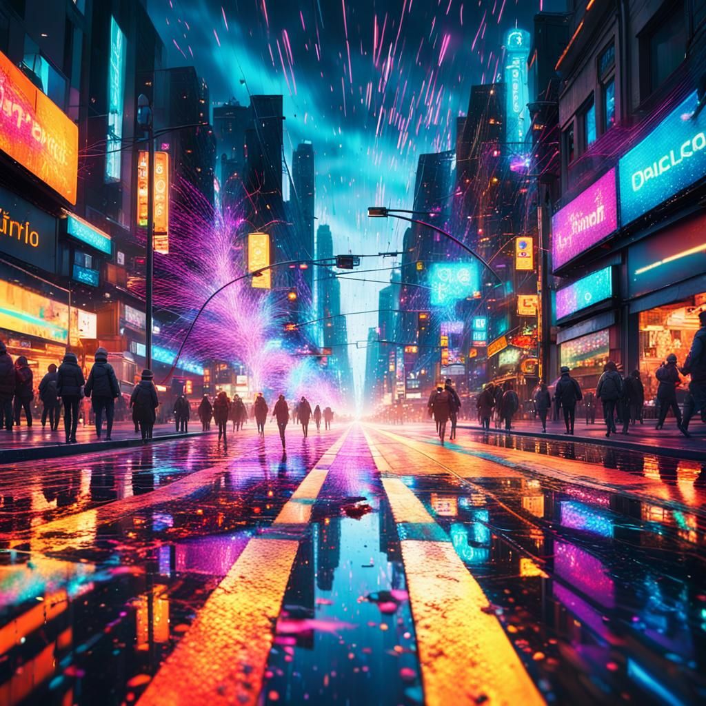Explosive Sparks in a Neon City Street