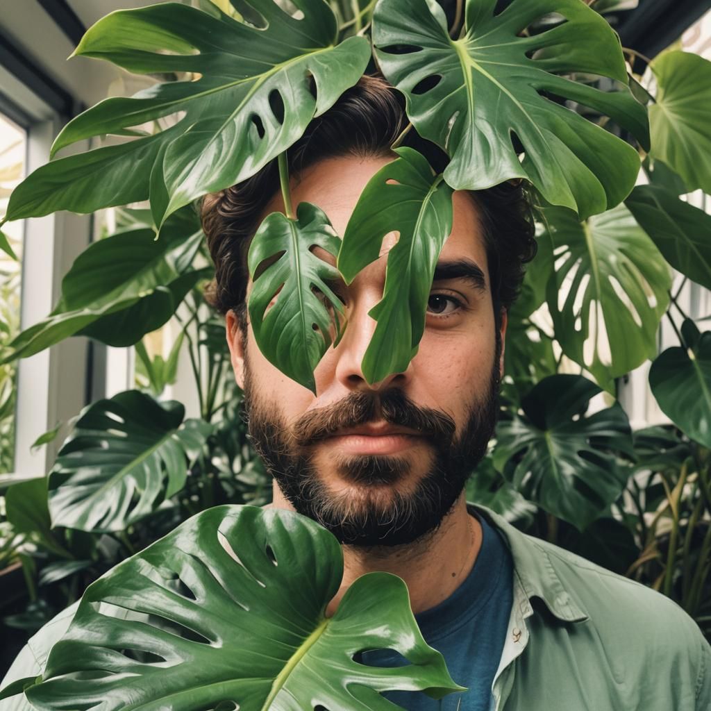 Monstera Leaf Photobomb in Polaroid Style