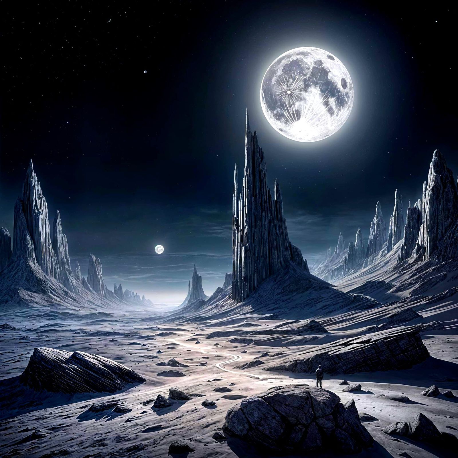 Ethereal Monument on a Distant Moon in Cyberpunk Style