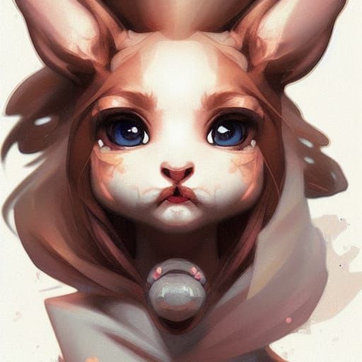 Cute Chibi Bunny Portrait in Hyperdetailed Style