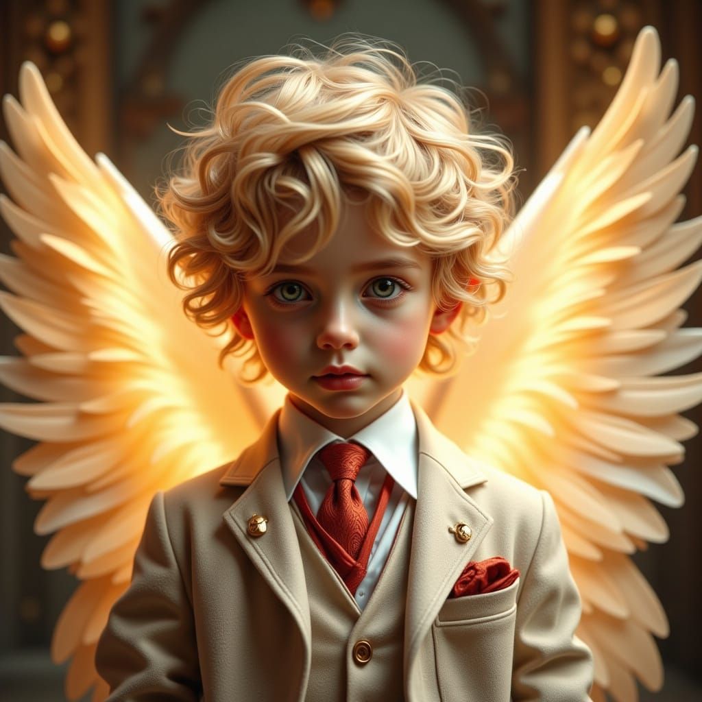 Surreal European Angel Boy in Whimsical Realism