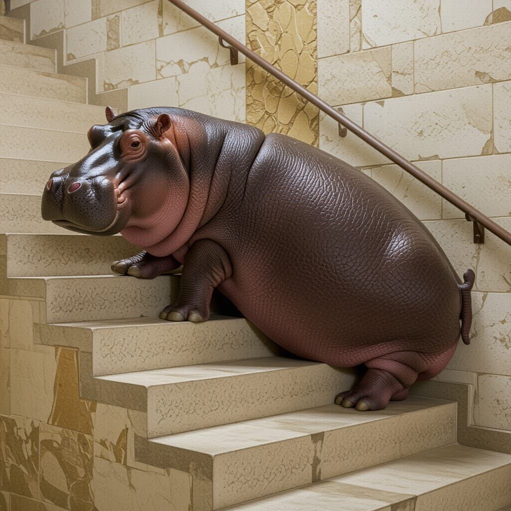 Ancient Hippo's Stairway Mishap