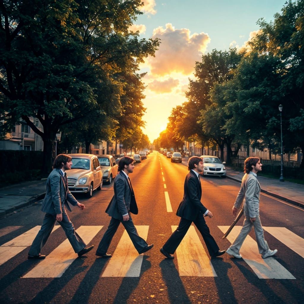Abbey Road Album Cover with Sunrise, Detailed Matte Painting