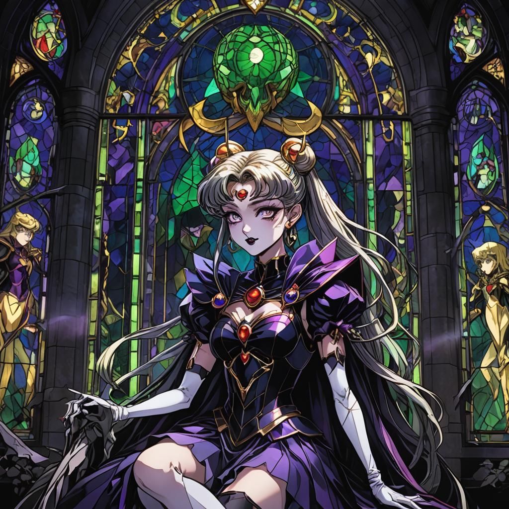 Gothic Sailor Moon on Bone Throne in Dark Fantasy