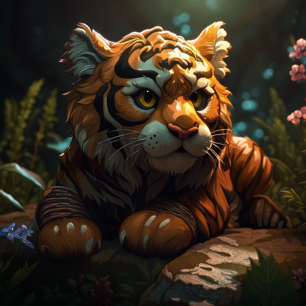 Hyperdetailed Tiger in Dark Fantasy Style