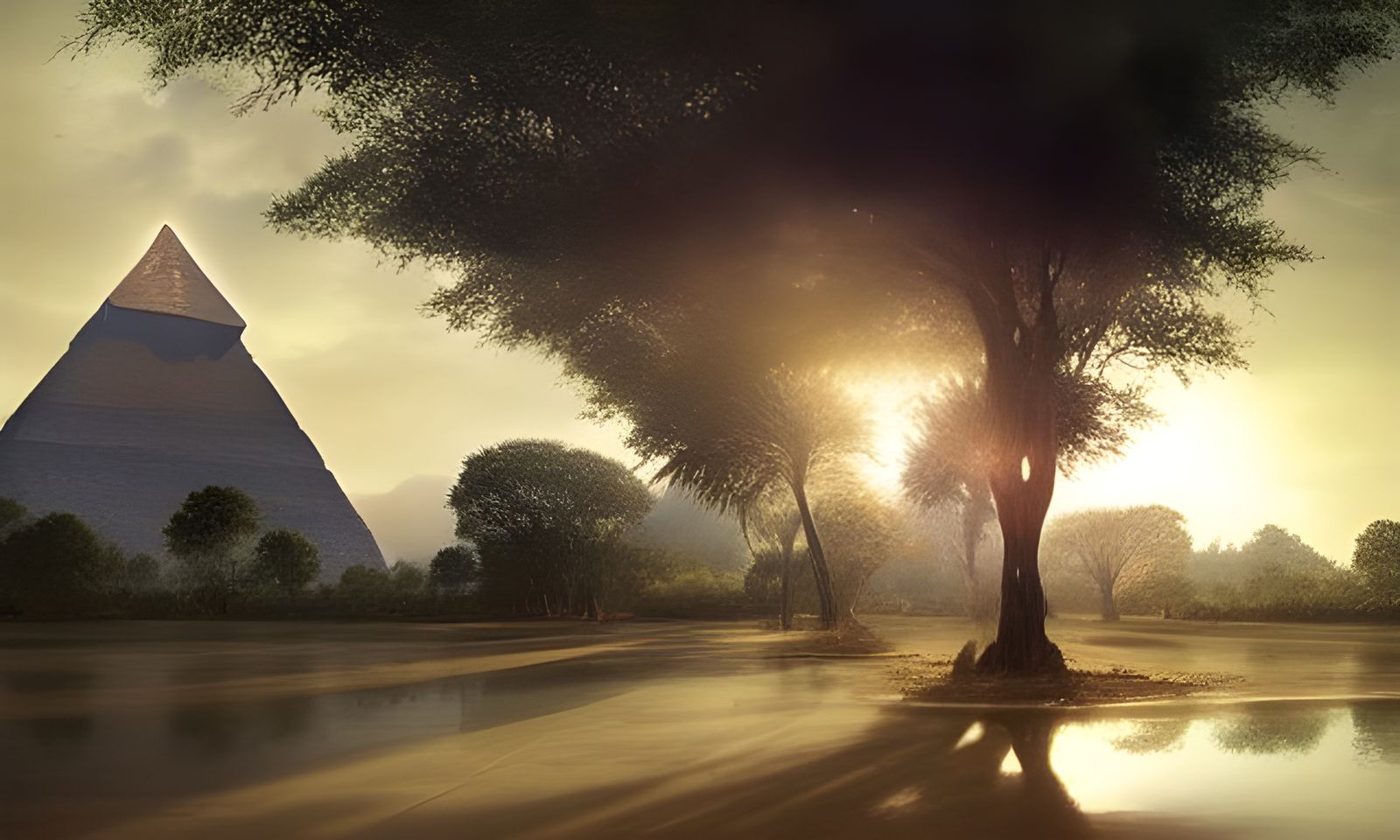 Hyperrealistic Tree by Pyramids in Astral Style
