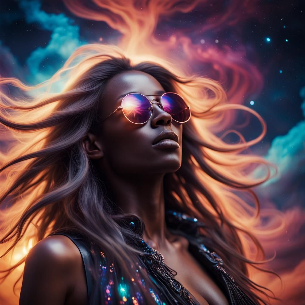 Celestial Being in Zero Gravity: Surrealist Portrait