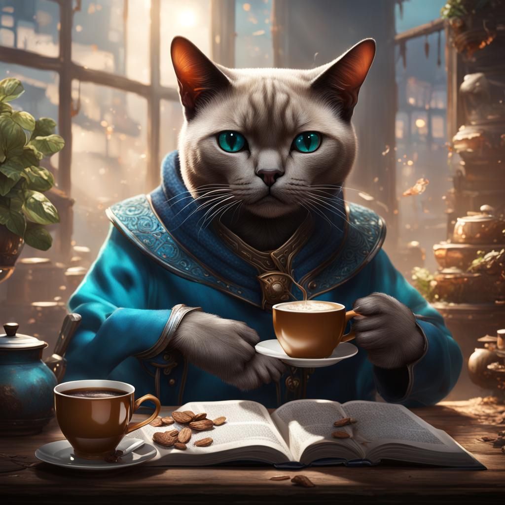 Tonkinese Cat's Coffee Break: Matte Painting