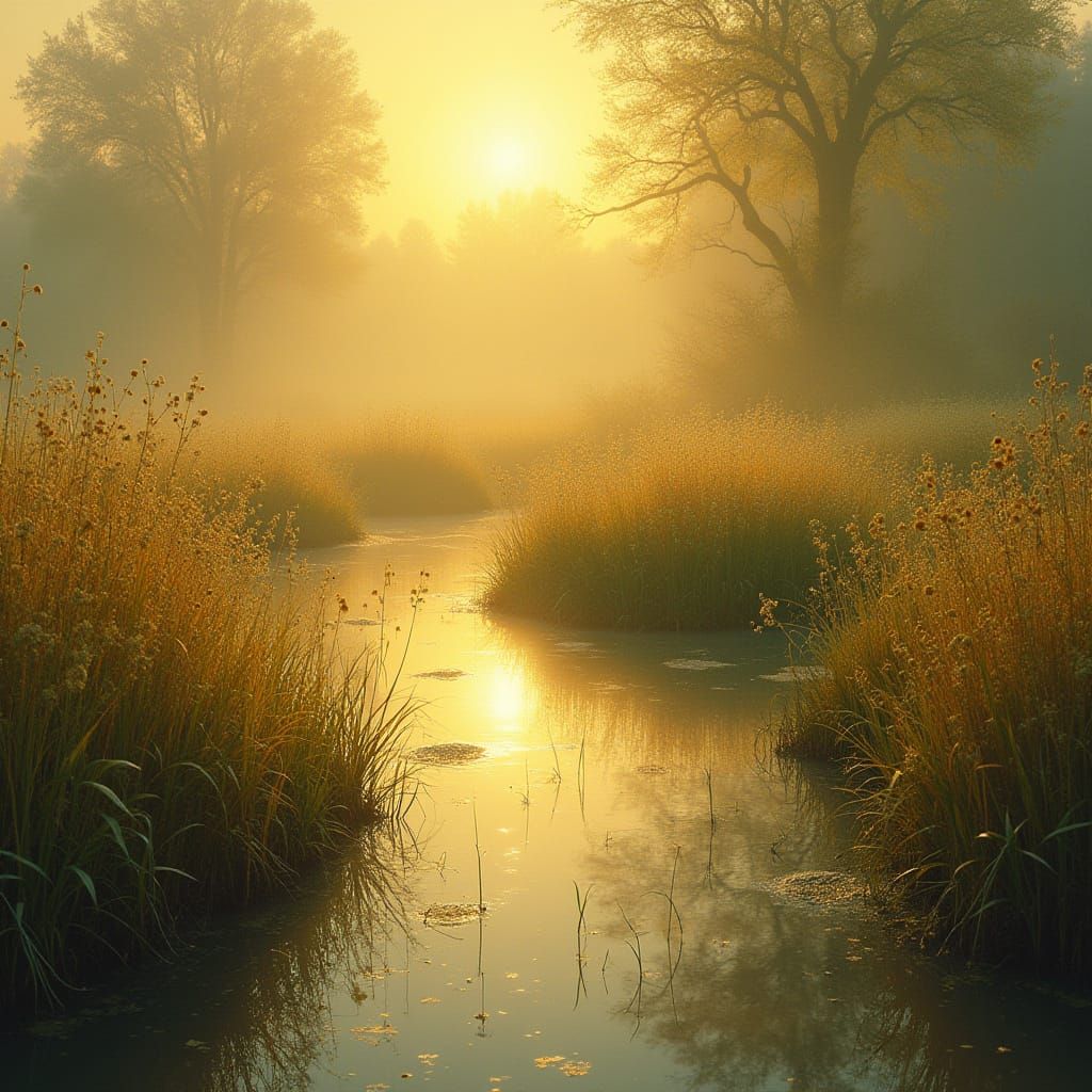 Dreamy Bog Landscape in Warm Golden Light