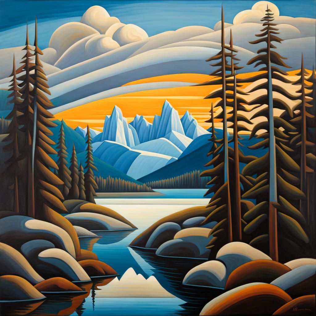Dramatic Mountainscape in Lawren Harris Style