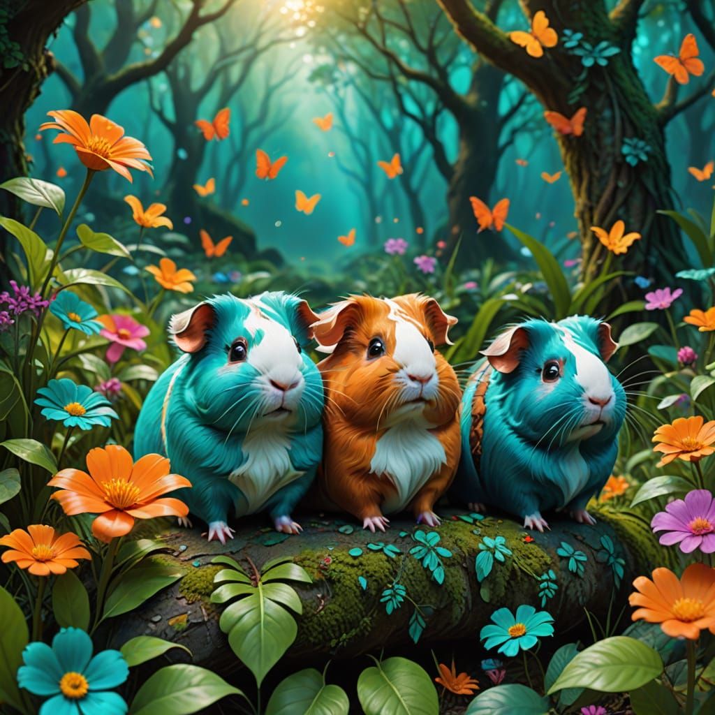 Enchanted Forest of Whimsical Guinea Pigs