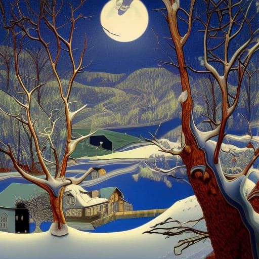 Winter Landscape Digital Art in Detailed Matte Painting Styl...