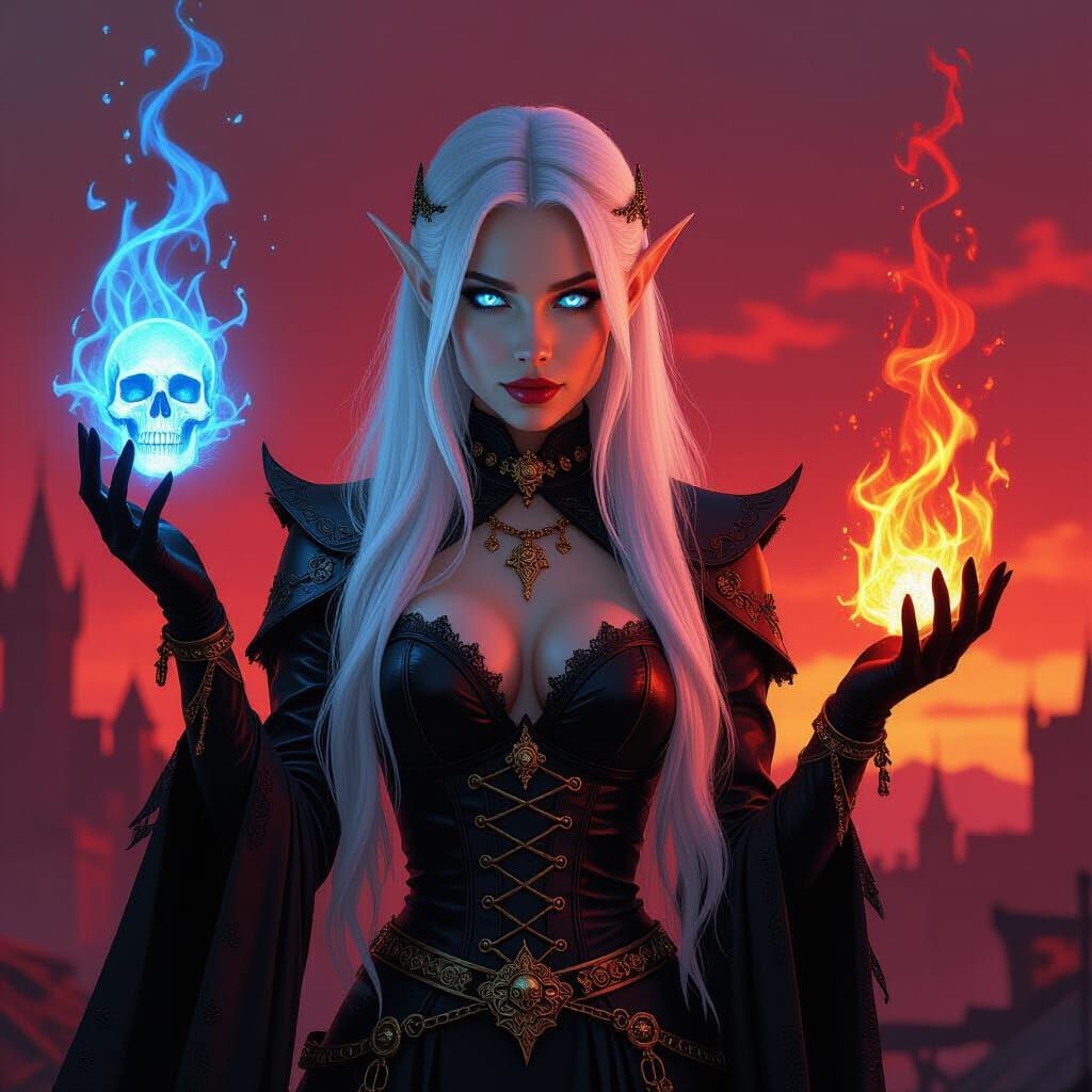 Elven Sorceress Conjuring Magic in Gothic Style