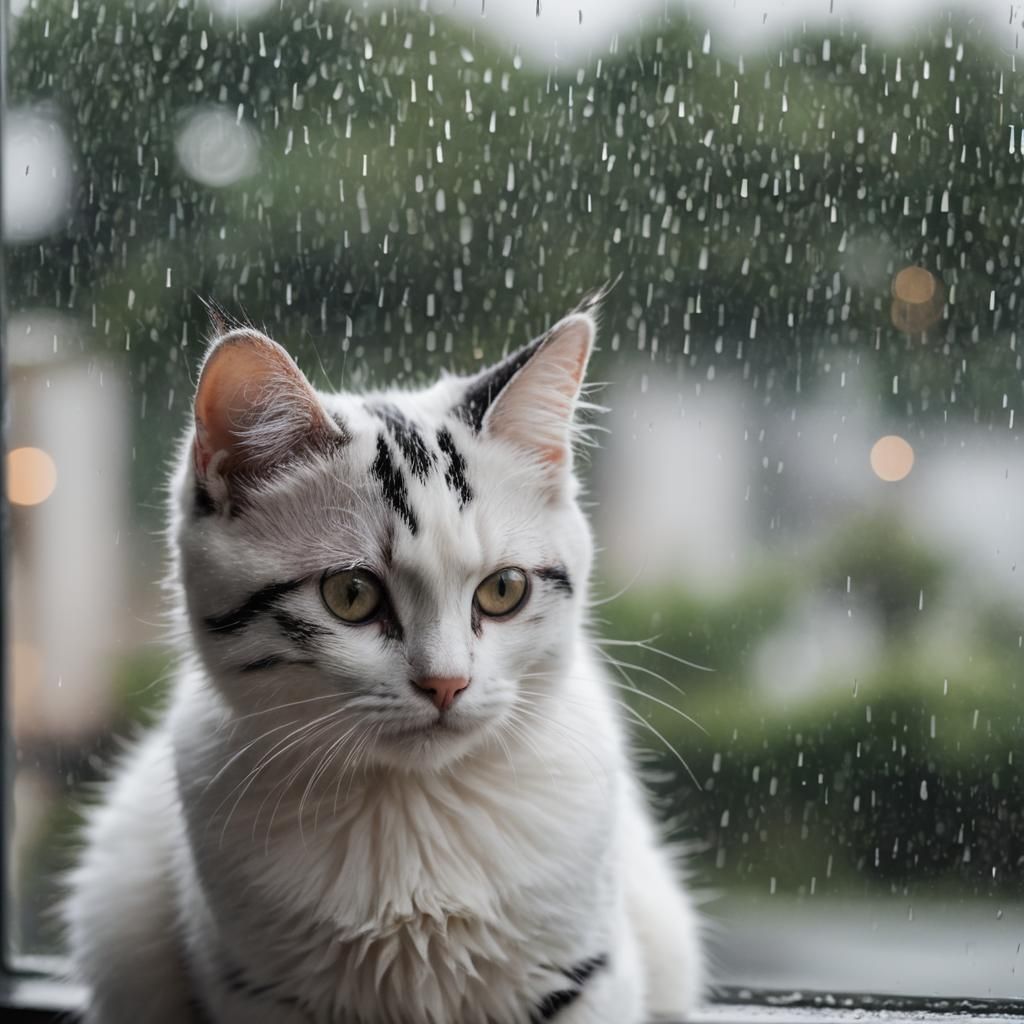Black and White Cat Watching Rain