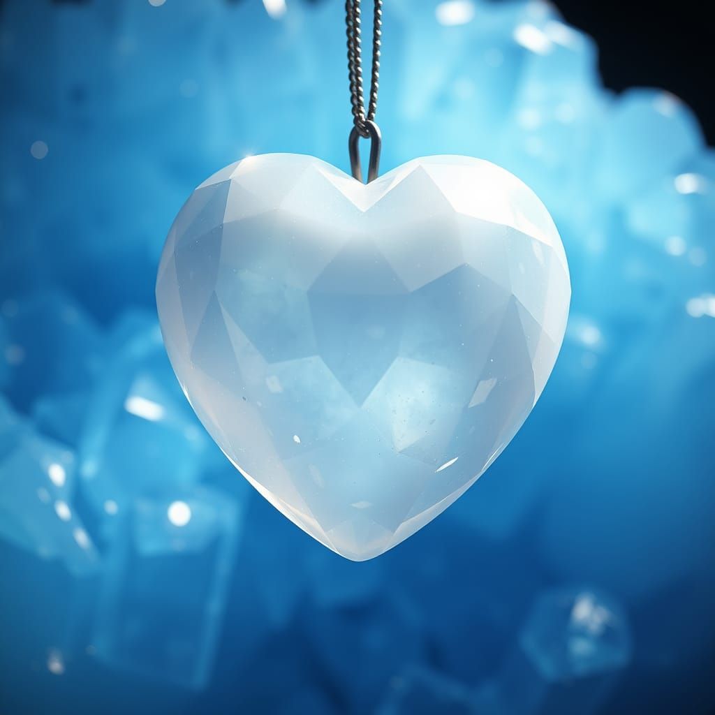 Moonstone Blue Heart Crystal in Hyperrealistic Aesthetic