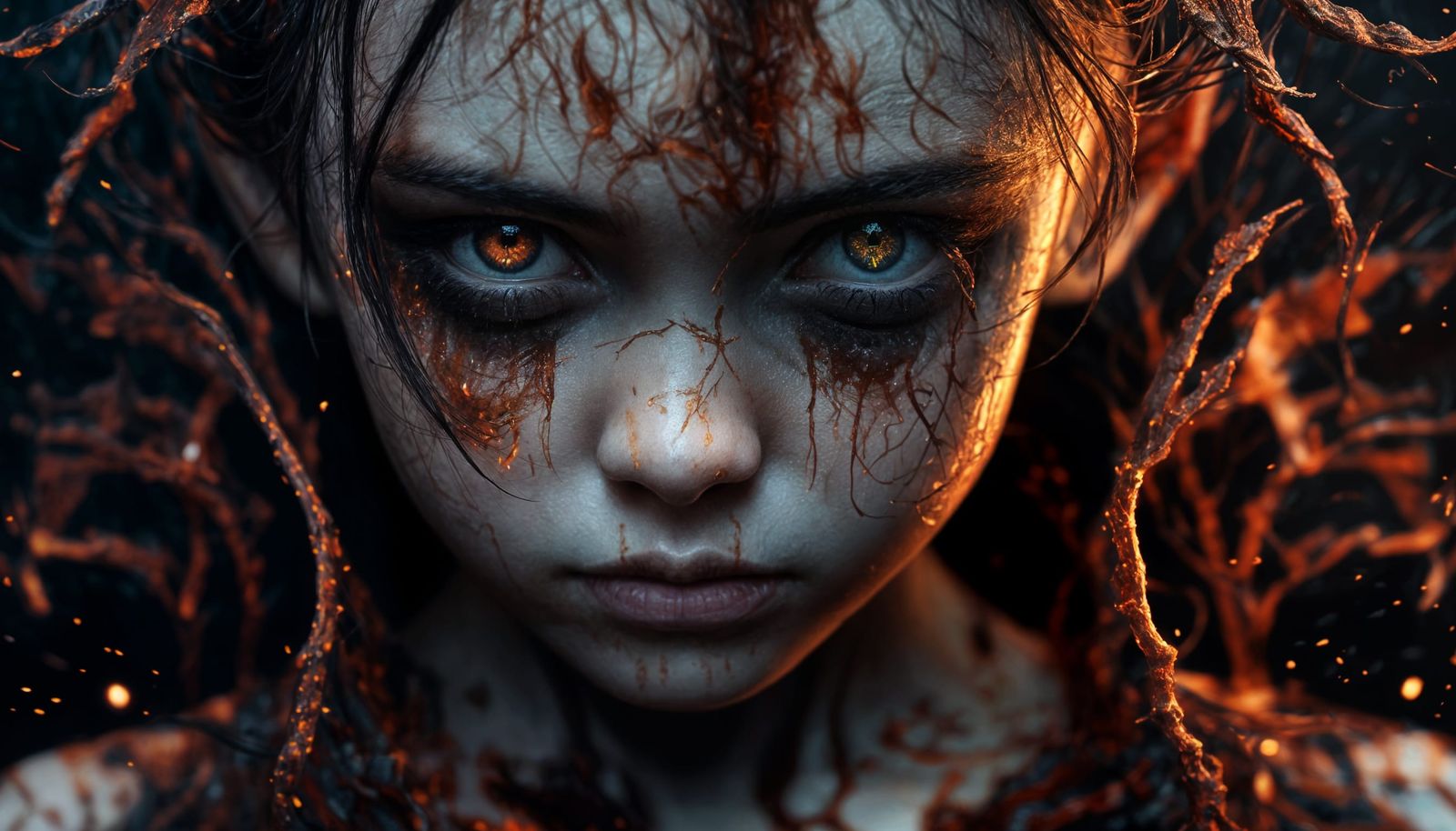 Elegantly Devilish Woman Emerging from Fire