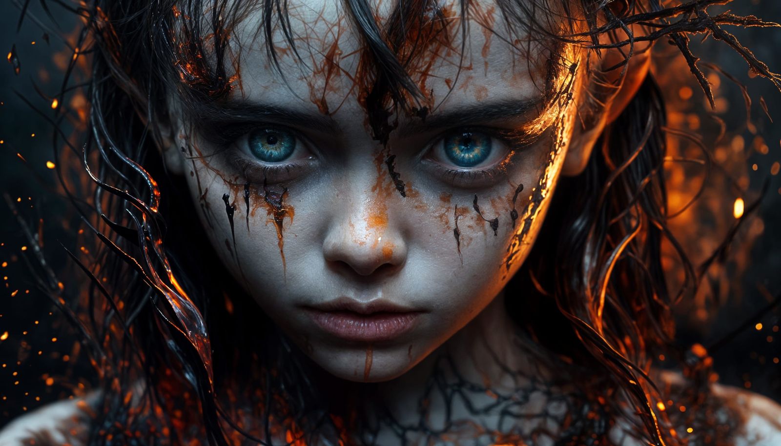 Cinematic Portrait: Female Born from Fire and Ash