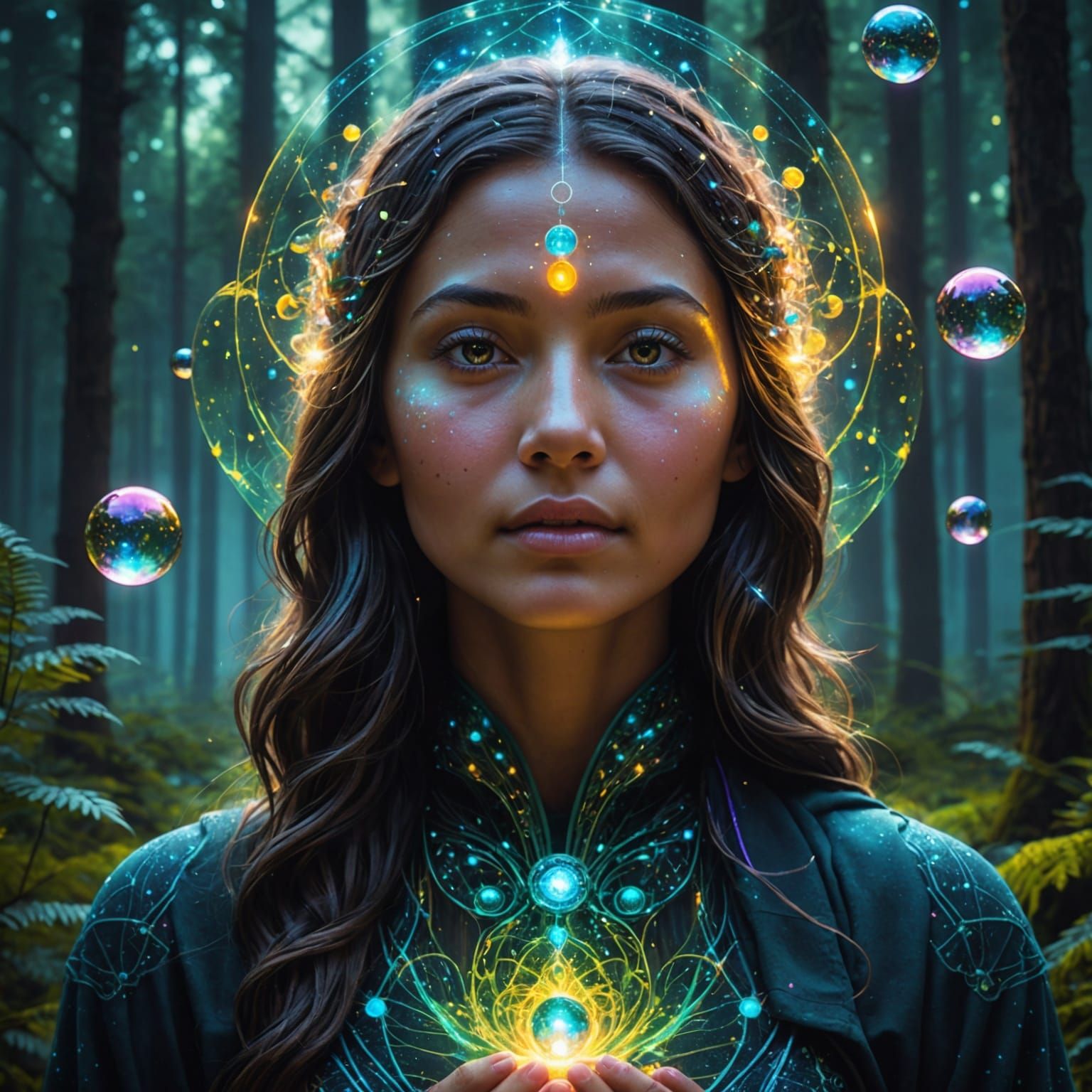 Magical Meditator with Cosmic Light, Hyper Realistic Art