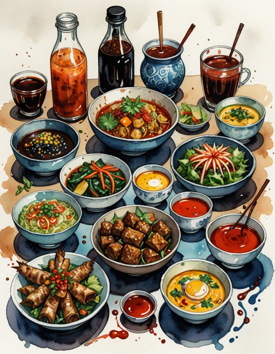 Vibrant Fantasy Feast in Whimsical Watercolor