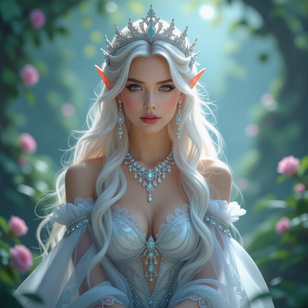 Whimsical Fairy Princess in Ethereal Silver Dress