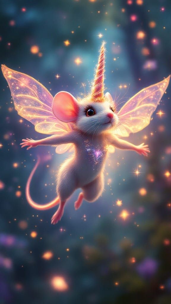 Glowing Magical Mouse Fairy in Whimsical Fantasy Land