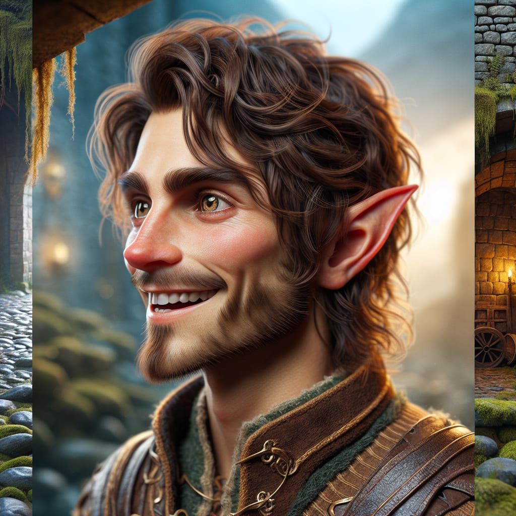 Smiling Halfling Portrait in Medieval Fantasy Setting