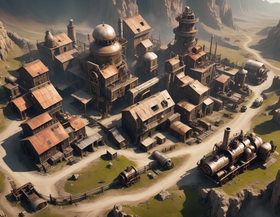 Steampunk Hamlet in Barren Future Wasteland