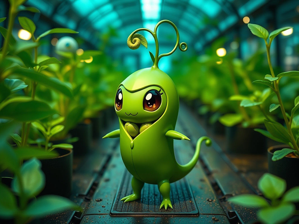 Pea-Pod Pokémon in High-Tech Greenhouse