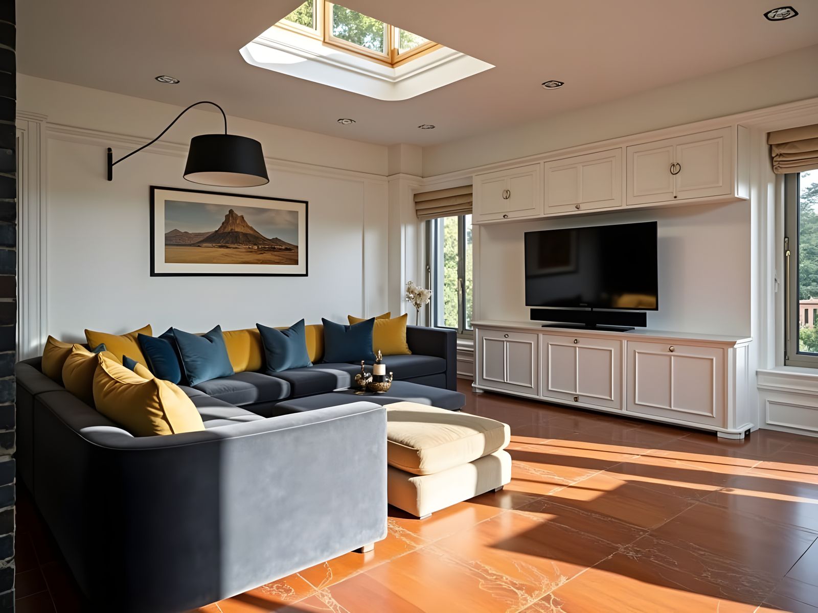 Luxury Mansion Living Room in Golden Hour Light