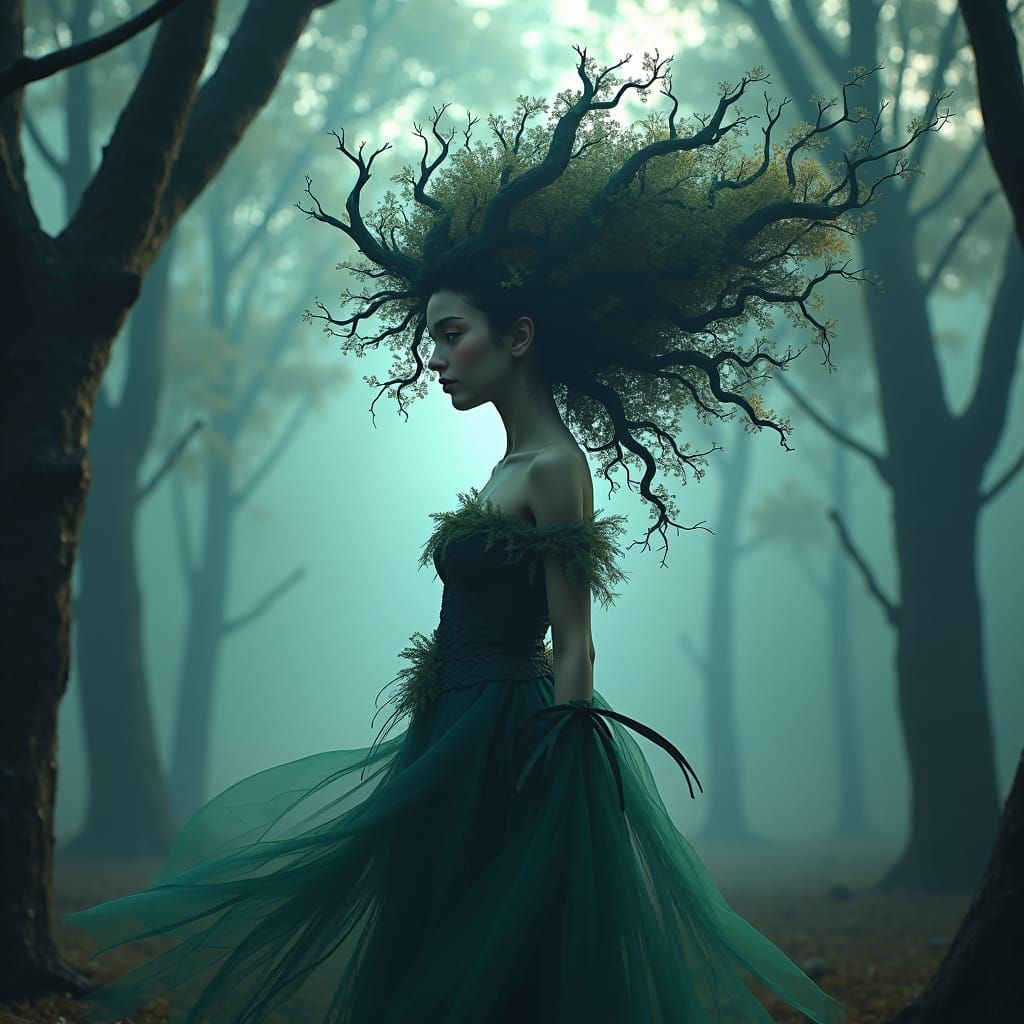 Mysterious Gorgon in Ethereal Eucalyptus Forest