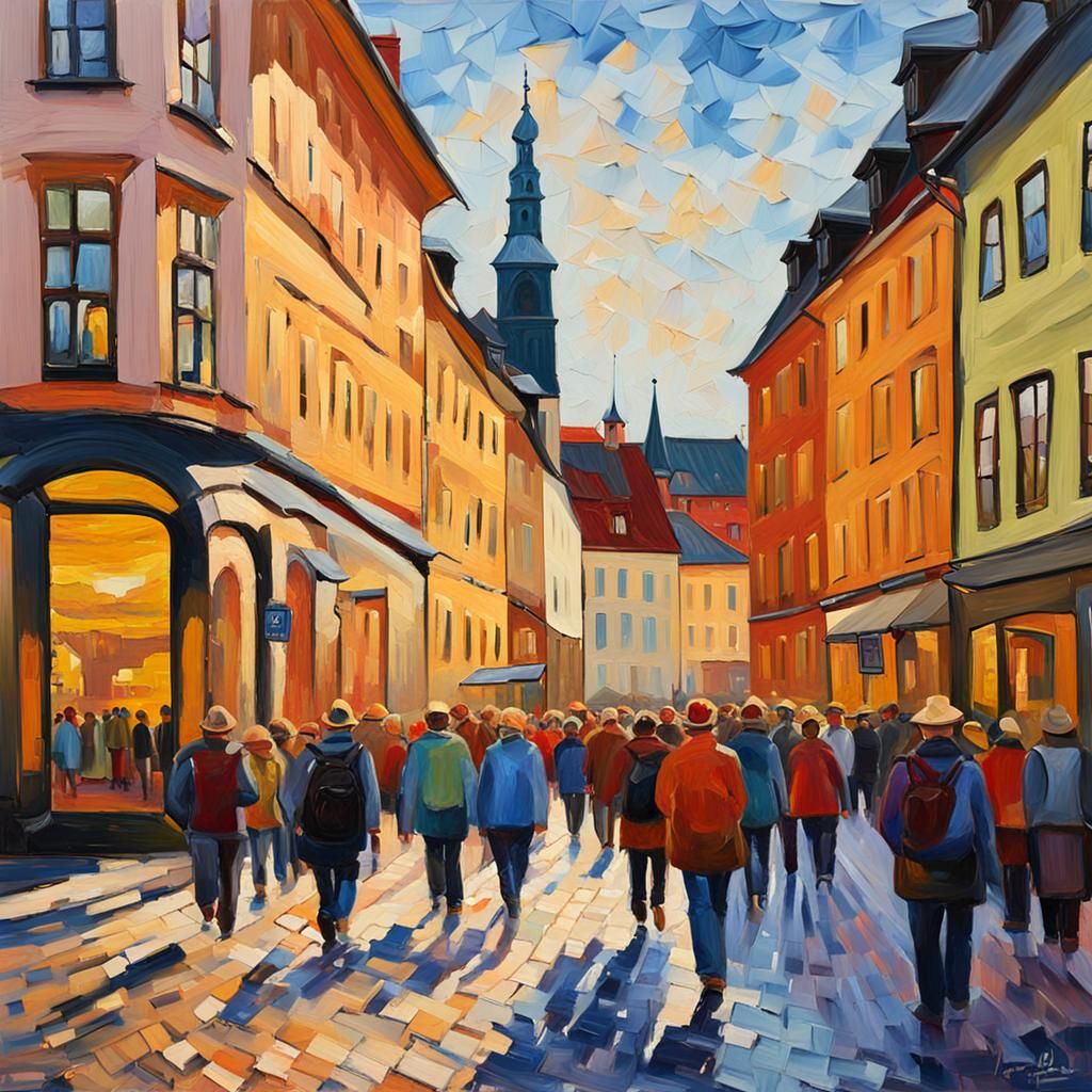 Vibrant Uppsala Street Scene in Neo-Impressionist Style
