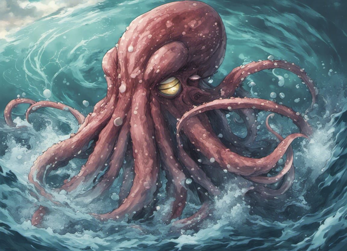 Kraken in Water: Anime Key Visual Art