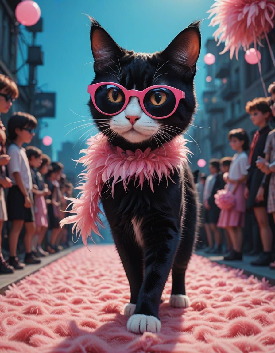 Black and White Cat in Tim Burton Cartoon Style