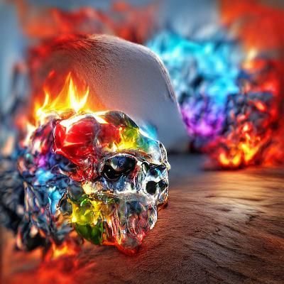 Crystallized Burning Skull in Hyperrealism