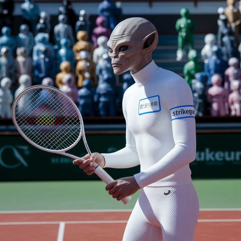 Alien Tennis Player on Clay Court in Spandex