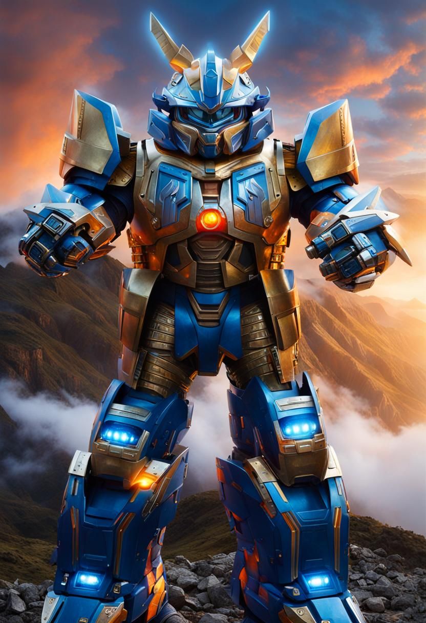 Hyperrealistic Zord Portrait with Metallic Details