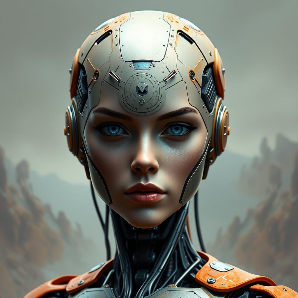 Futuristic Android Goddess with Hint of Offense in Concept A...