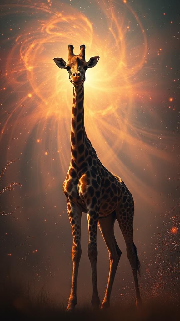Mystical Giraffe in Divine Aura: Cinematic Film Still