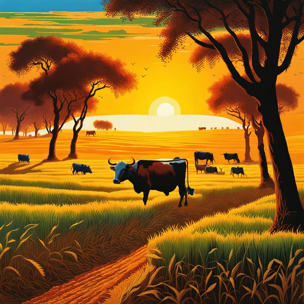 Indian Wheatfield in Naive Graffiti Art Style