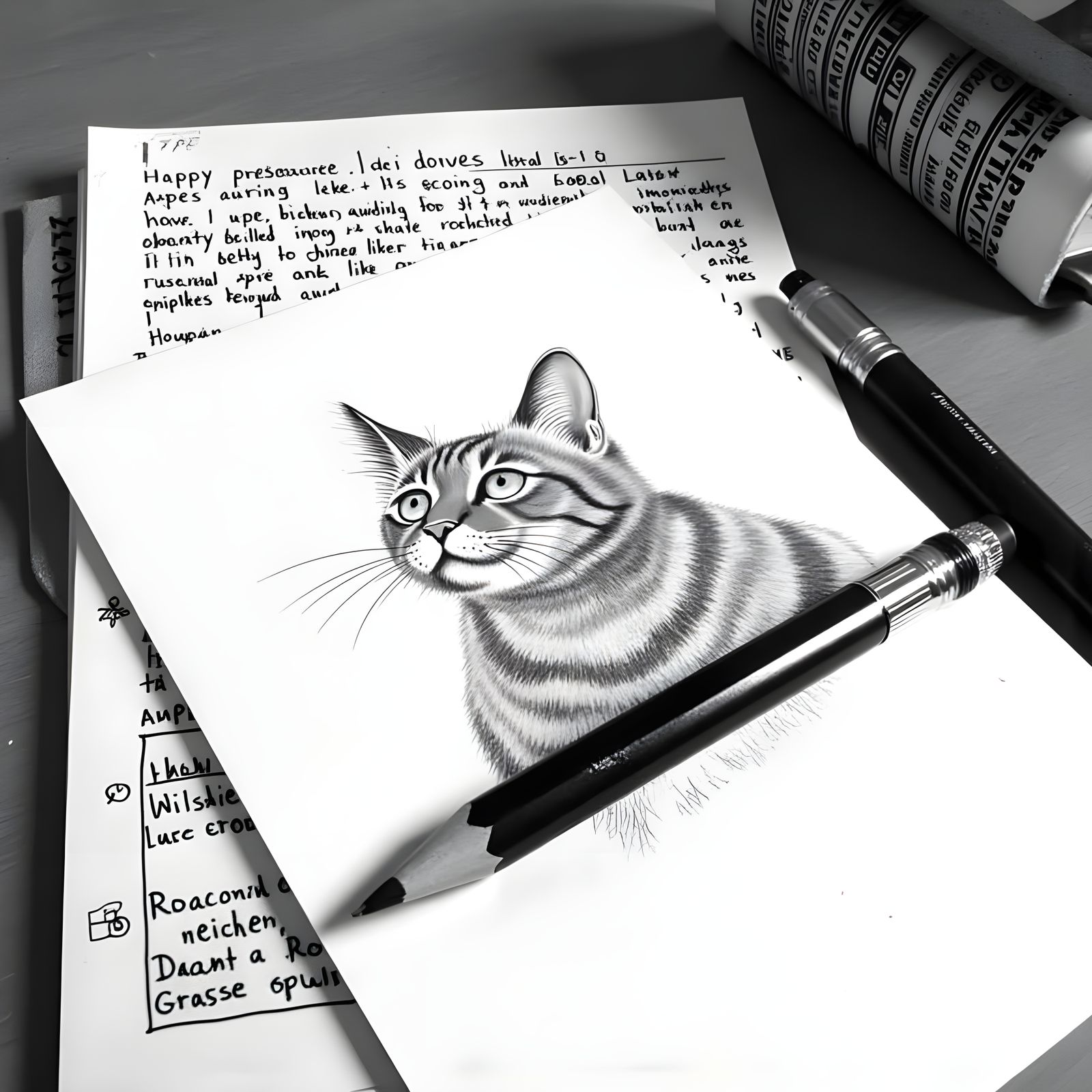 Pencil Cat in 1930s Cartoon Style