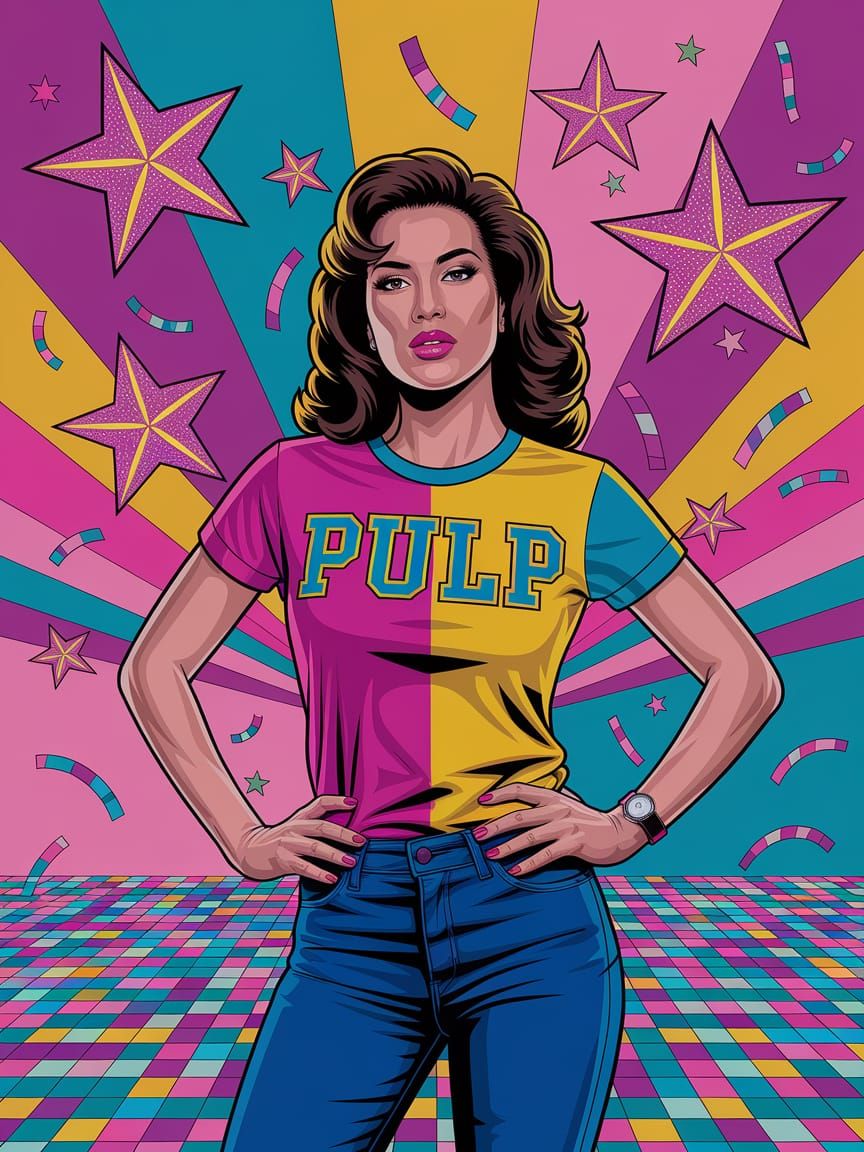 Confident Woman in Triadic Colors Disco Scene