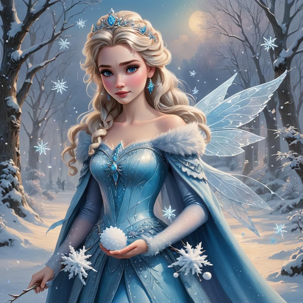 Elsa as Ice Fairy in Ethereal Fantasy Style