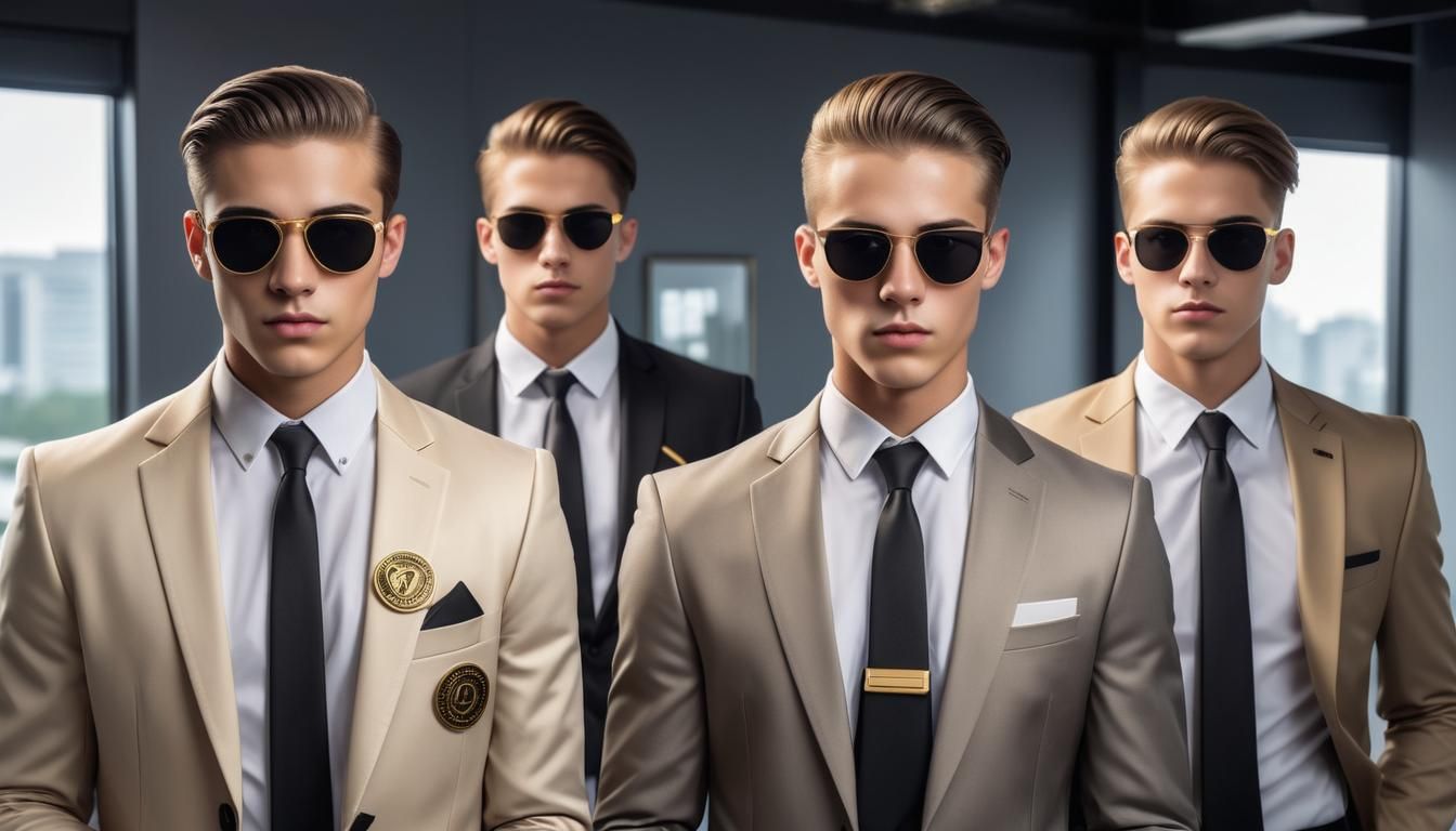 Young Businessmen Guarding Office Entrance