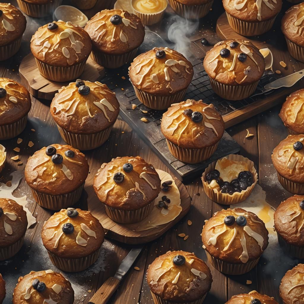 Mystical Bakery: Steaming Muffins in Fantasy Art