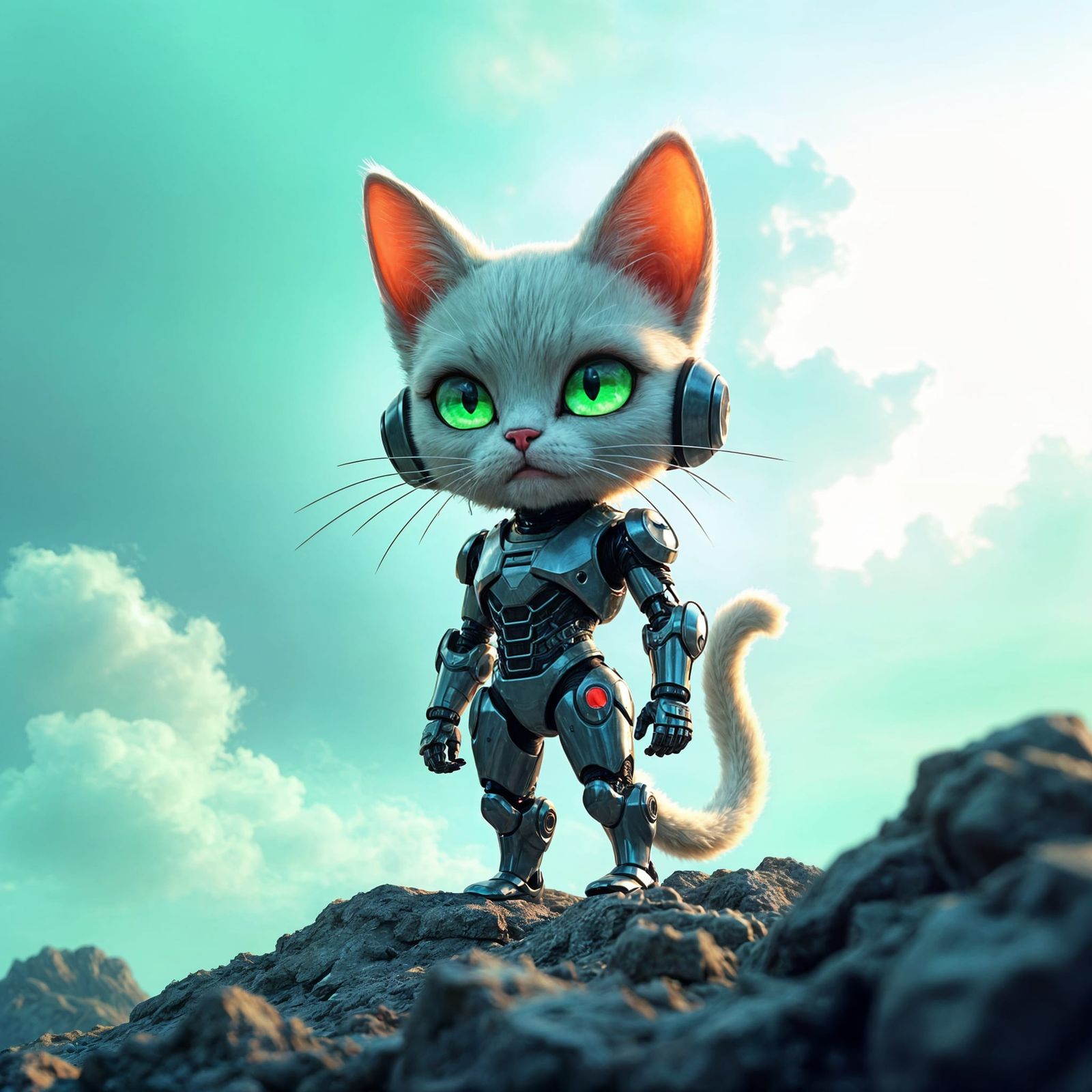 Hyperrealistic Cat Terminator Digital Illustration