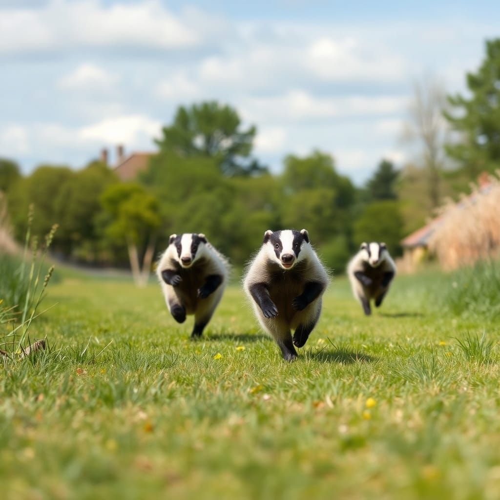Badgers Sprinting 100m in High-Speed Action