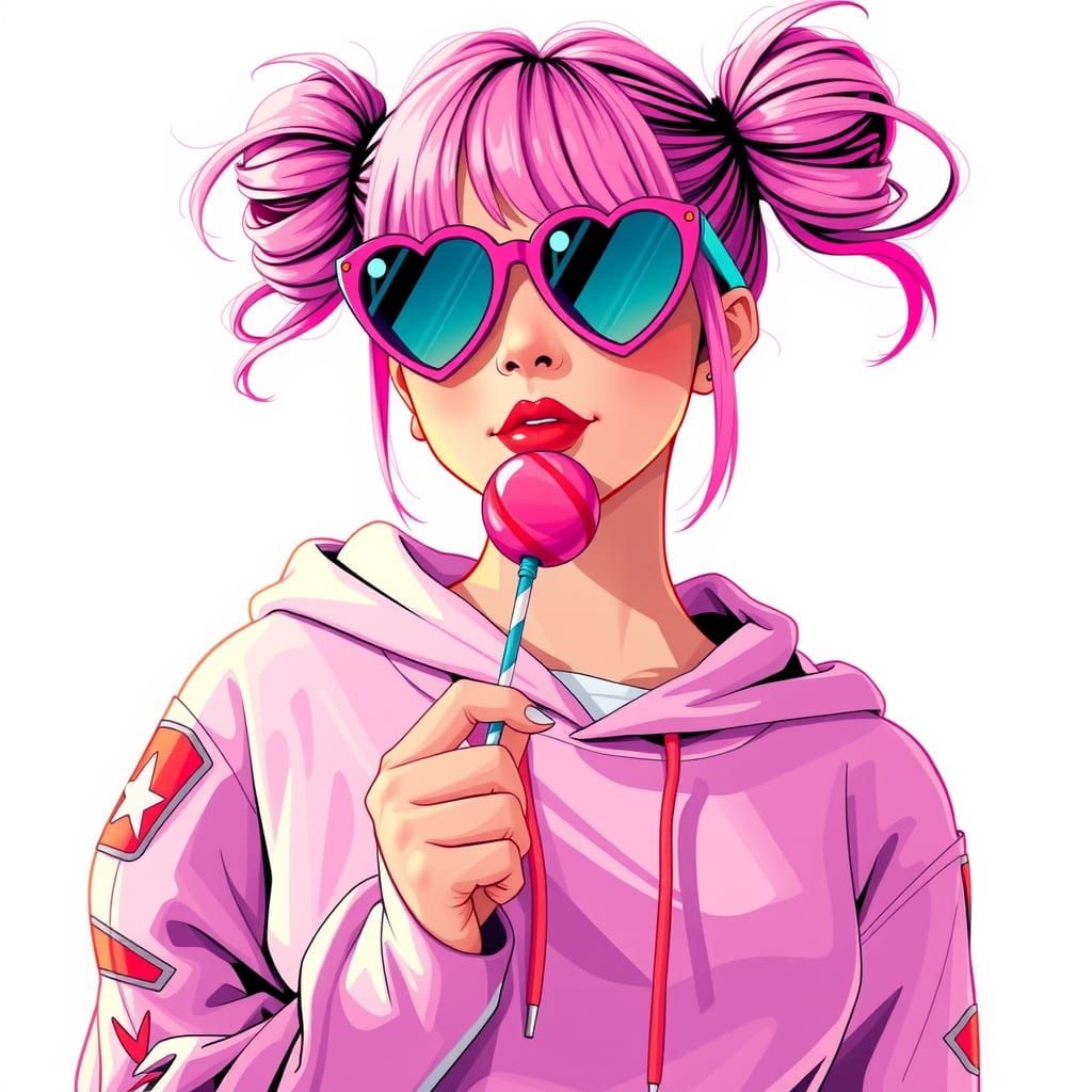 Spunky Skater Girl in Synthwave Neon Retro Style