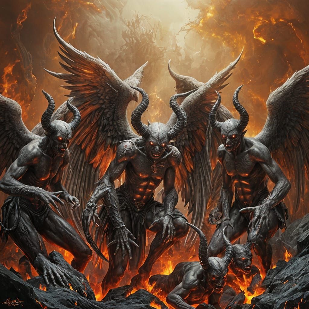 Demons in Hell Depicted with Dark Fantasy Elements