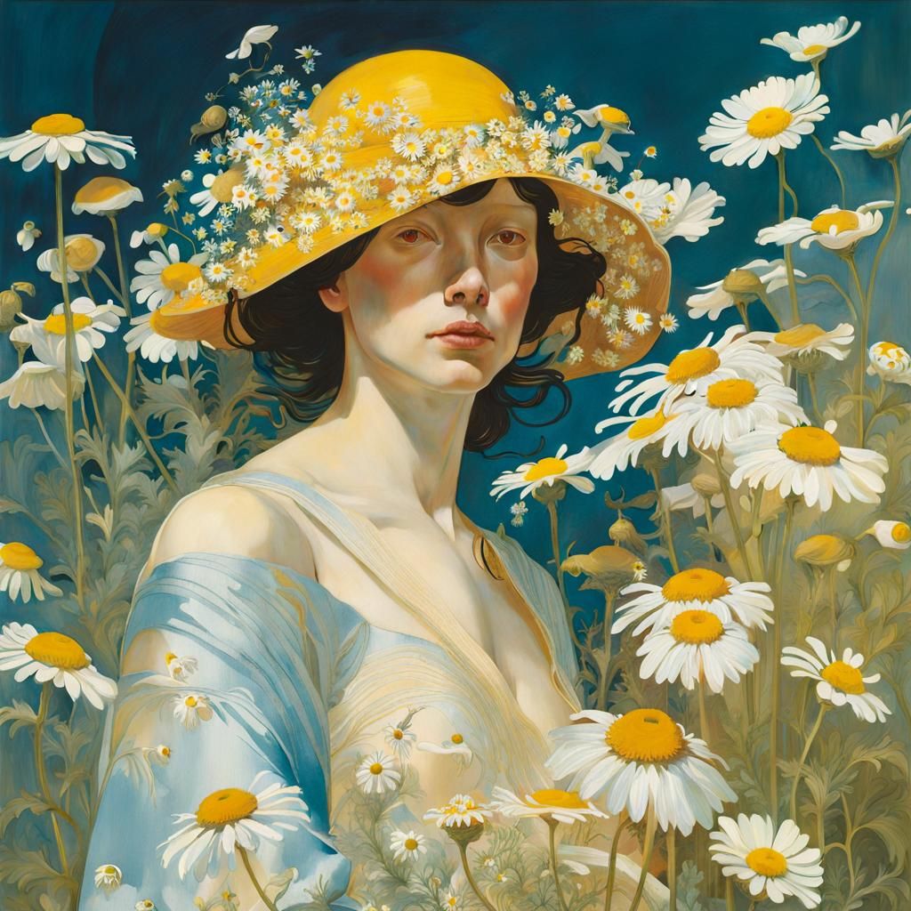 Chamomile Flower in Art Nouveau Style